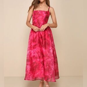 Lulu's Pink Floral Midi Dress